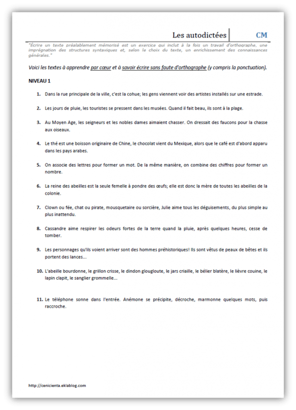 CM • Français • Autodictées