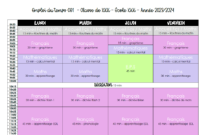 CE1 • Outils • Emploi du temps